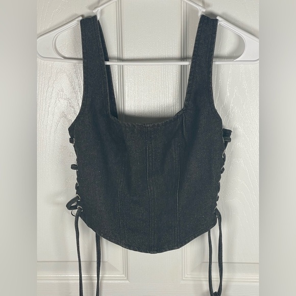 Altar’d State Denim Bustier Top Black Wash NWT XS - Picture 6 of 12